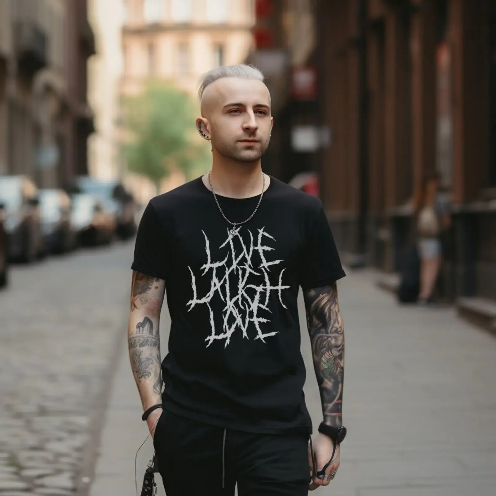 Death Metal Live Laugh Love Black T Shirt Dark Humor Gothic Goth Style for Band Fans vintage Washed fashion Breathable homme