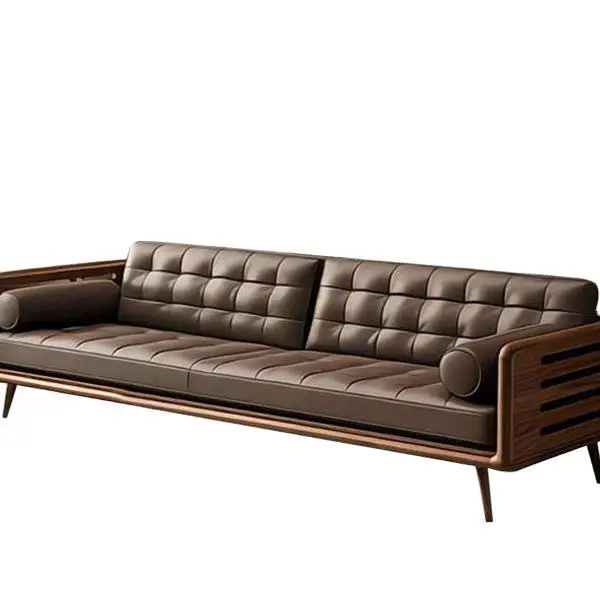 

New Chinese-style North American black walnut sofa 2025 new living room small apartment straight-row sofa, solid wood