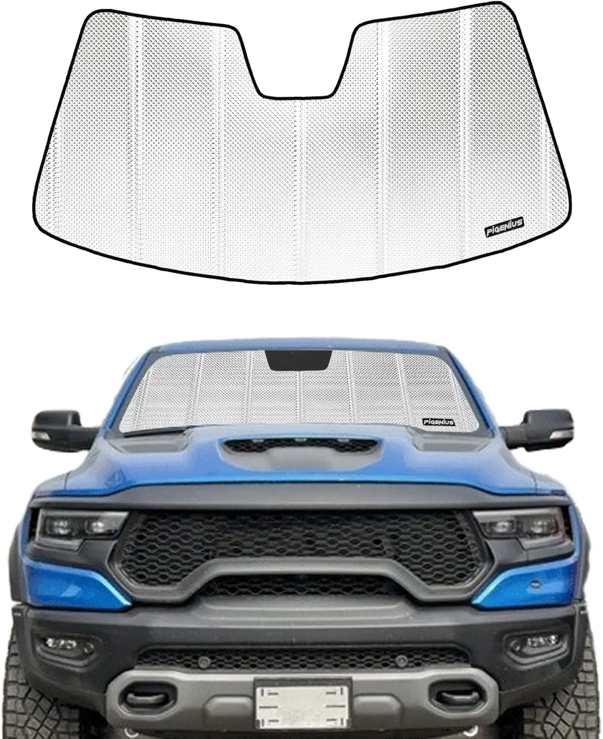 

Windshield Sun Shade for Ram 1500 2019-2025, Reflective Aluminum Film with 5-Inch Sensor - BLAZBLOCK