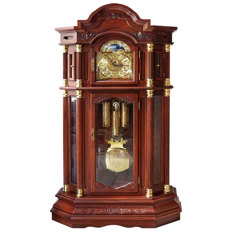 Floor clock living room European villa hotel high-end large clock mahogany light luxury machinery