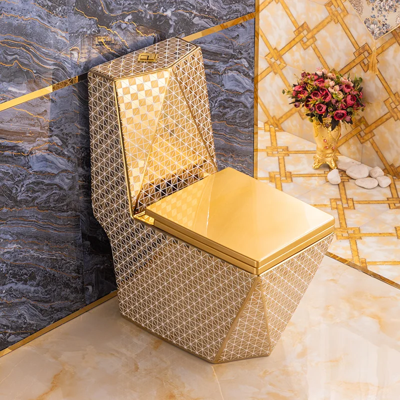 

European-Style Household Toilet Golden Toilet Bowl Ceramic Siphon Water-Saving Square Diamond Colored Gold Toilet