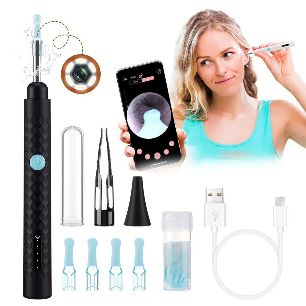 

Набор для удаления ушной серы 2-в-1 с камерой и пинцетом, HD-отоскоп 1080P с Wi-Fi, многоразовый очиститель ушей для детей, взрослых и домашних животных