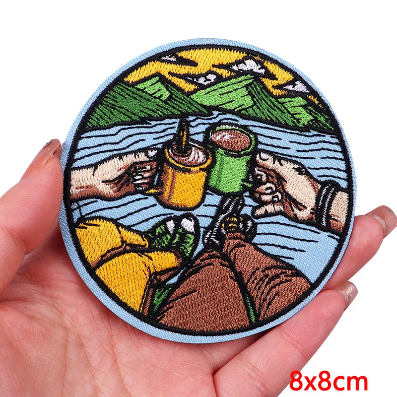 Berg Abenteuer Stickerei Patch Landschaft Eisen Auf Patches Für Kleidung thermoadhäsive Patches Camping Abzeichen Auf Rucksack DIY