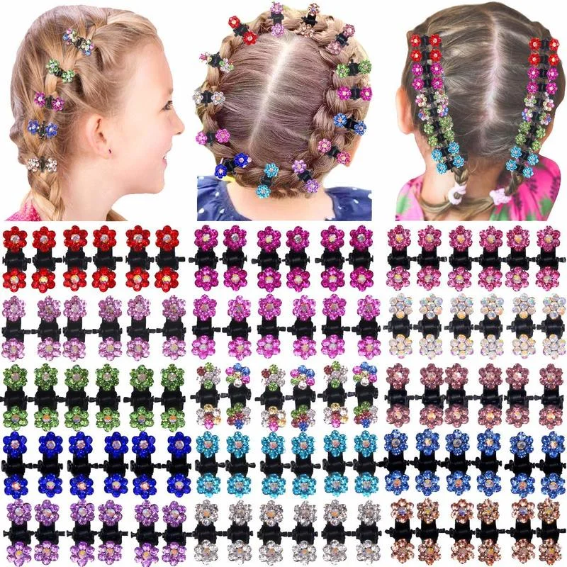 Pinzas para el pelo con diamantes de imitación para niña y mujer, pasador pequeño con flores de colores, accesorios para el cabello, 6 unidades