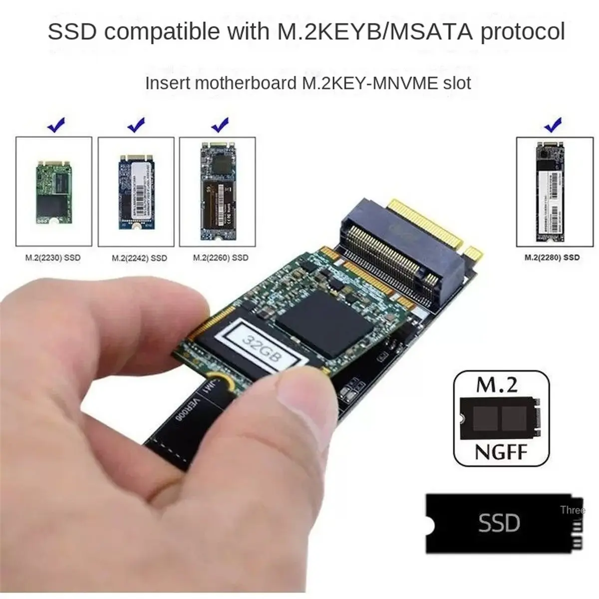 M.2 NVME to M.2 SATA SSD Adapter M Key to B+M Key SSD M2 Adapter Card JMB582 Chip for 2230 2242 2260 2280 M.2 SATA SSD