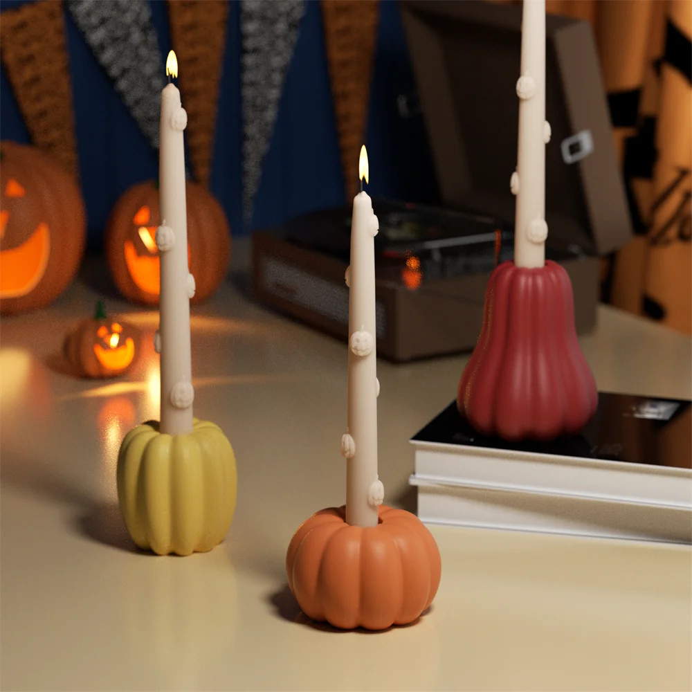 

Nicole Pumpkin Taper Candle Holder Jesmonite Silicone Mold DIY Halloween Molds for Concrete Home Decor