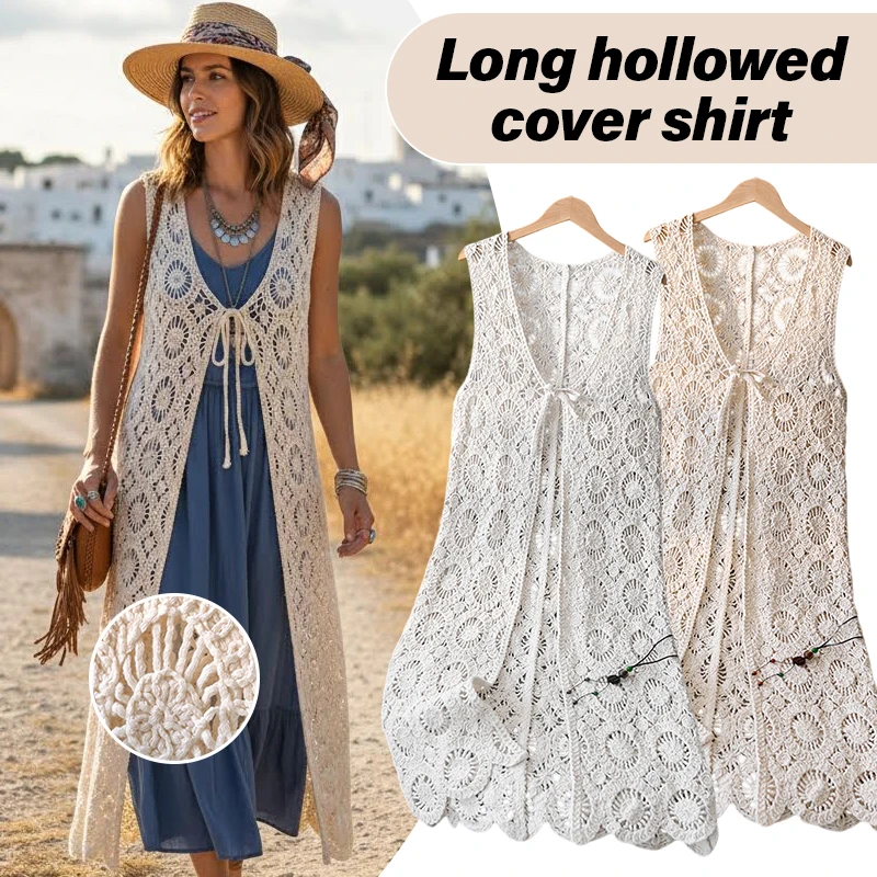 

1 шт. Богемный кружевной жилет-накидка с узором подсолнухов, средней длины, в отпускном стиле, для многослойных образов