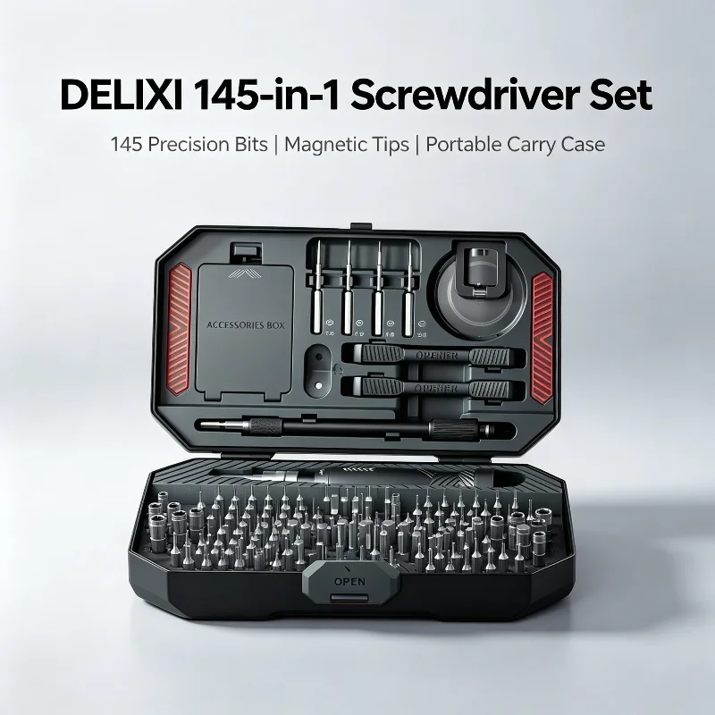 DELIXI 145-in-1 Screwdriver Set Precision Hard Magnetic Screw Driver Bits Wireless Hand Screwdriver Portable Repair Kit Tools