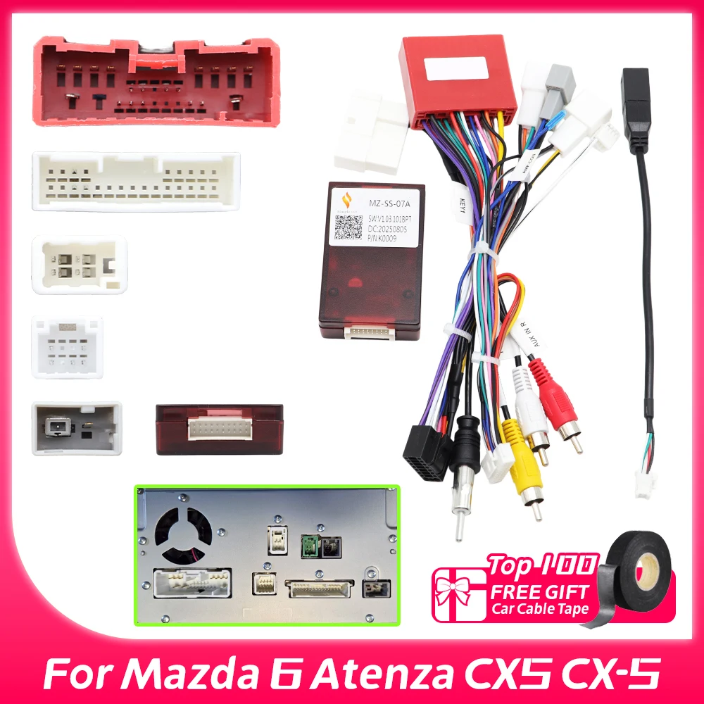 Decodificador Canbus para radio Android de coche, adaptador de cableado para Mazda 6 CX-5, cable de alimentación de 16 pines para el cableado.