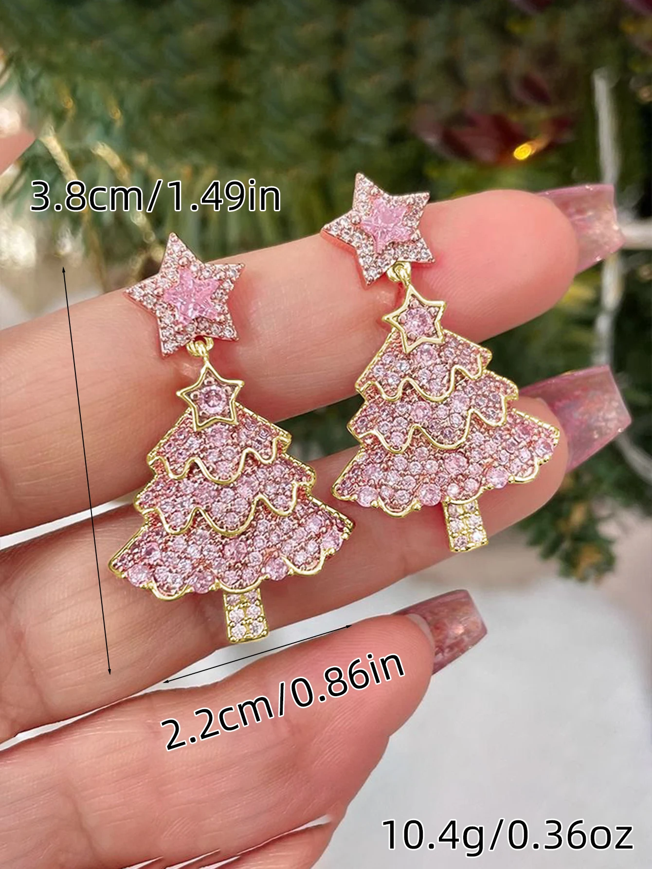 أقراط نسائية هالونيا بنجمة كاملة من السبائك المموجة بالألماس ، شجرة الكريسماس الوردية ، عشية عيد الميلاد ، موضة جميلة ، 2 *