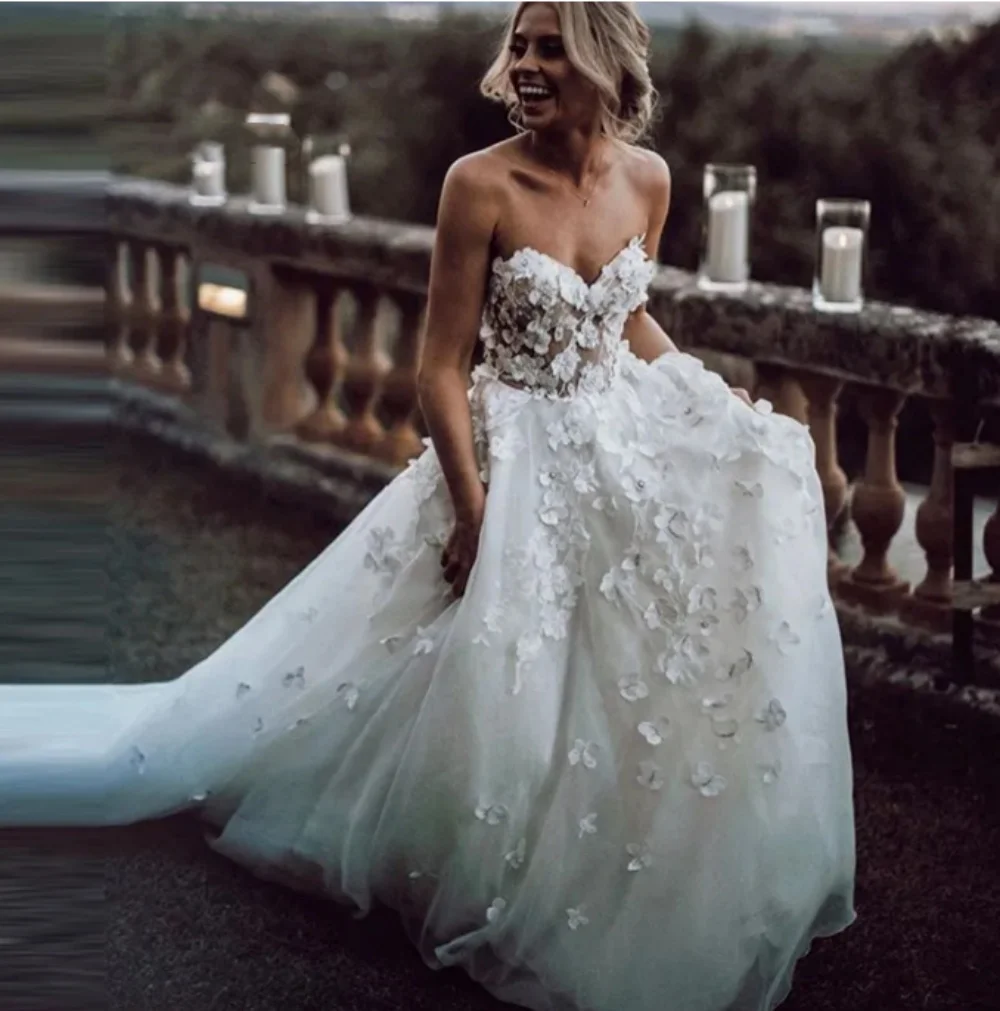 Vestido De Novia De tul De línea a sin mangas con apliques De encaje para playa, vestido De Novia largo hasta el suelo, vestido De fiesta De boda, nuevo