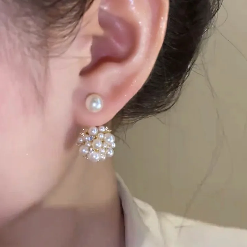 New Fashion Contracted Round Pearl Fine Earrings Joker Sweet Elegant Temperament Women Stud Earrings