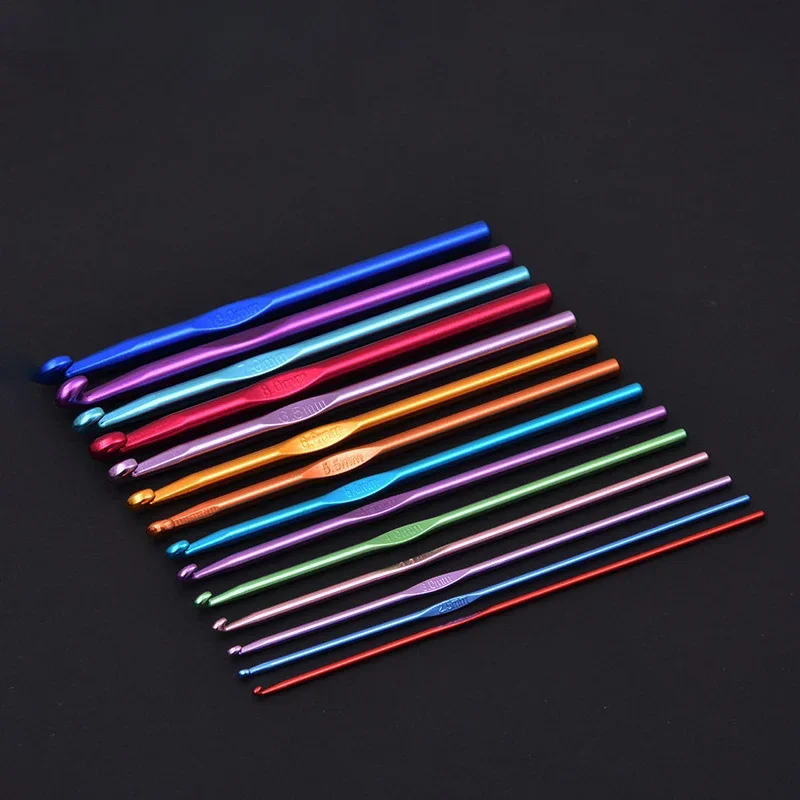 14pcs Aluminum Yarn Knitting Needles Metal Crochet Tip Needles for DIY Needle Hand Craft Yarn Weaving Needle Sewing Tool