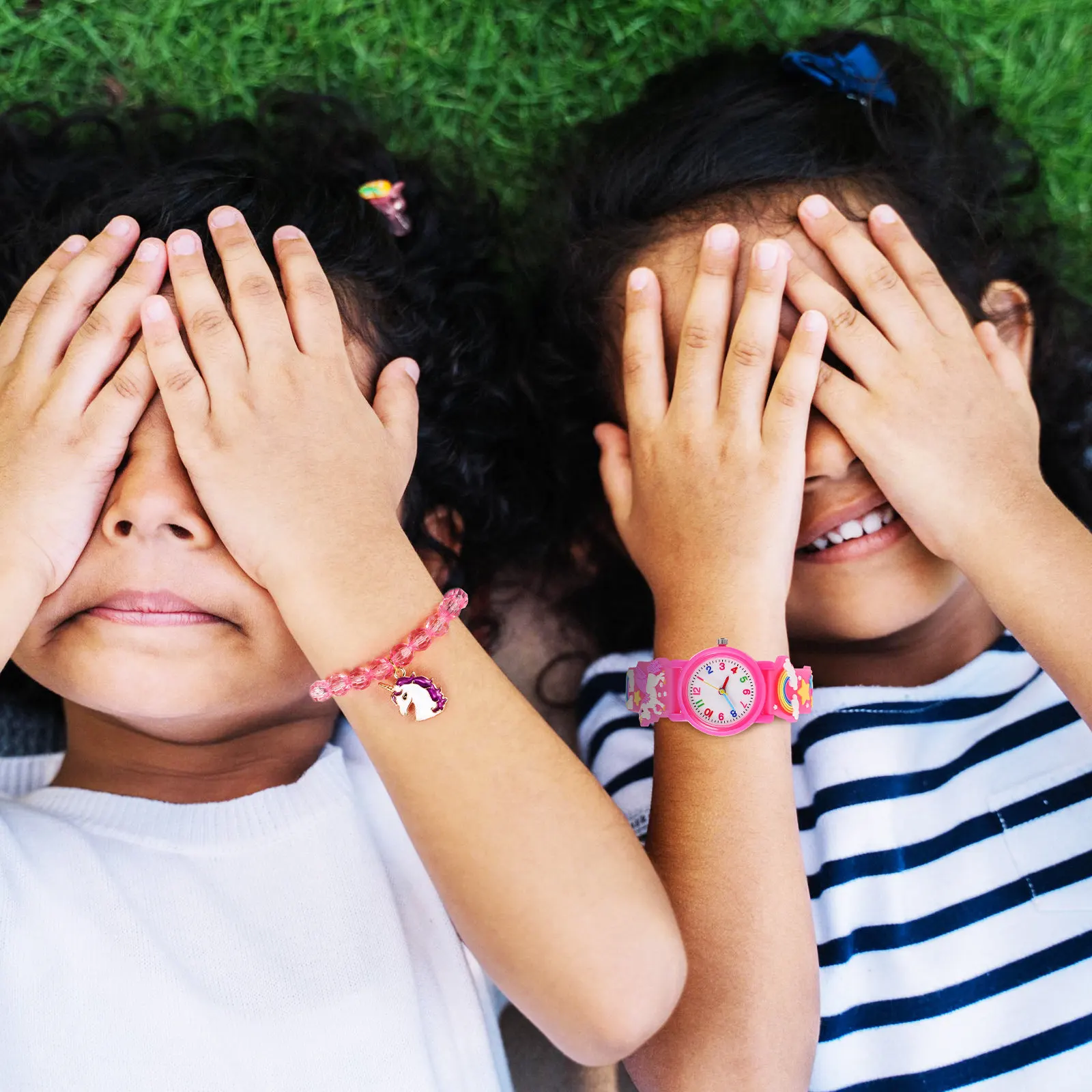 

1 комплект розовых детских часов с единорогом, набор браслетов с бусинами, точные часы для девочек, подарок на день рождения, модные наручные часы