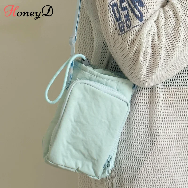 

Fashion Cute Phone Bag Nylon Shoulder Bag Minimalist Crossbody Bags for Women Handbags Zipper Drawstring Handbag Bolsas Mujer