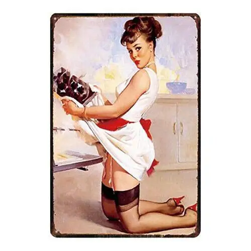 

Vintage Metal Tin Sign Pin Up Sexy Girl in Stockings Man Cave Home Bar Hotel Club Wall Decor Signs 12X8Inch