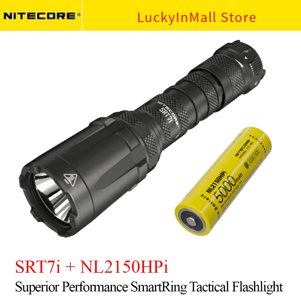 

NITECORE SRT7i Flashlight 3000 Lumens Max 580m Tactical SmartRing Stepless Brightness Adjustment Troch Light + NL2150HPi Battery