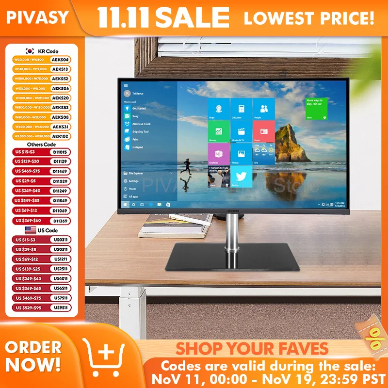 Support de moniteur universel pour écran 14-32 pouces 360 °   Base en verre trempé réglable en hauteur de Rotation, support de bureau multifonctionnel