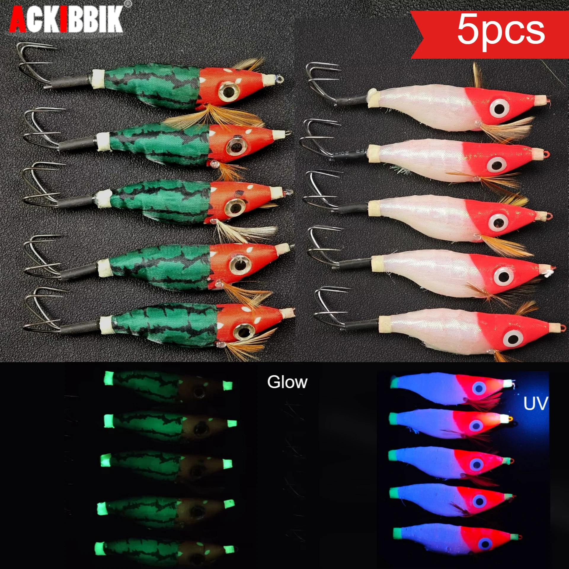 5pcs Glow Egi Set 11cm Horizontal Squid Jig Sea Cuttlefish S
