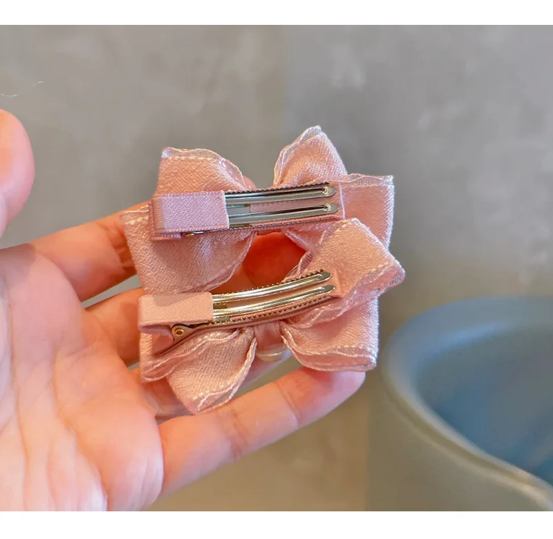 48 Pcs/Lot Lace Trim Ribbon Bow Hair Clips With Pearl Center For Kids Girls Hair Accessories view 2