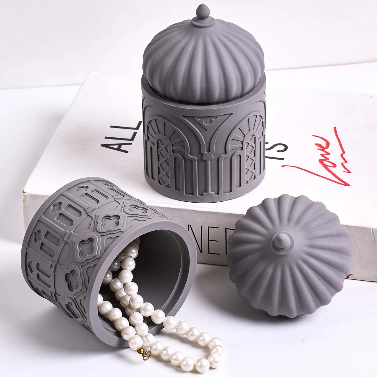 Creativity Round Storage Box Silicone Mold DIY Handmade Islamic Plaster Resin Storage Box Flowerpot Craft Casting Molds Home Dec