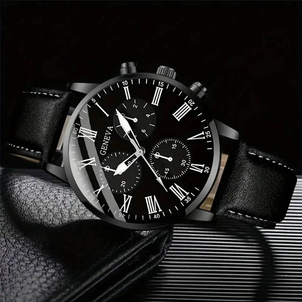 2 قطعة مجموعة ساعات رجال الأعمال الموضة حلقة من جلد ساعة كوارتز للرجال ساعة عادية Relogios Masculino (بدون صندوق)