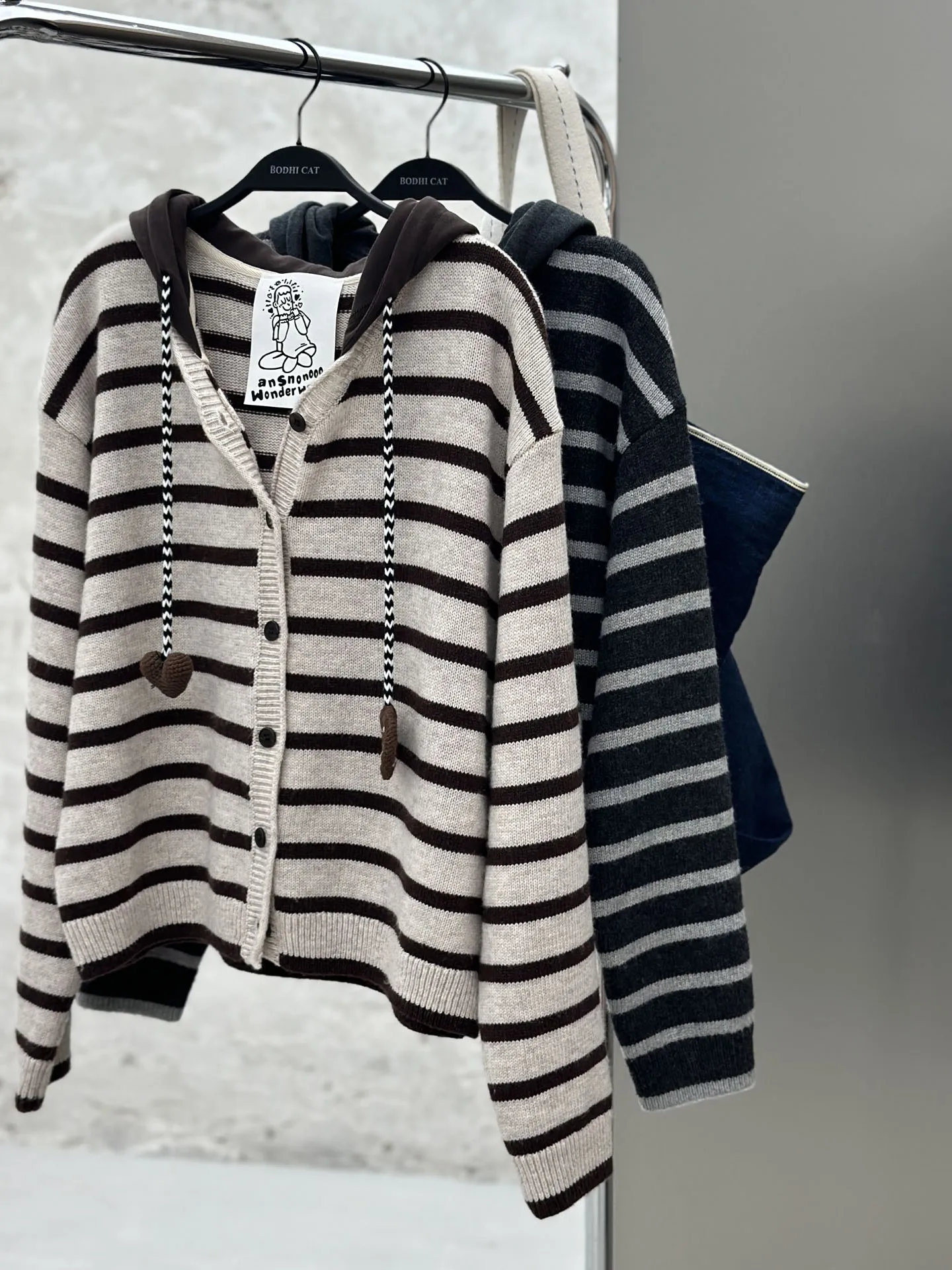 

Women's Knitted Woolen Hooded Open Cardigan Faionable Autumn Winter Outerwear Fake Two-Piece Sle Regular Sve Length