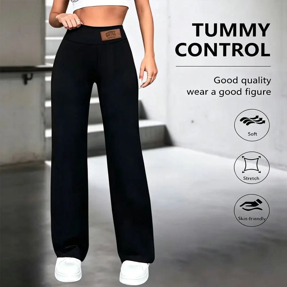 Womens High Waisted Straight Leg Pants Stretchy Black Solid Commuting Trousers Color Elegant And Essential For Office Wear Jeans