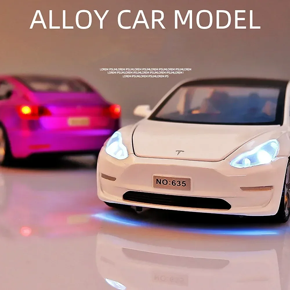New 1:32 MODEL 3 Alloy Car Model Diecasts Toy Vehicles Toy Cars For Children Gifts Boy Toy Sound Light Pull Back
