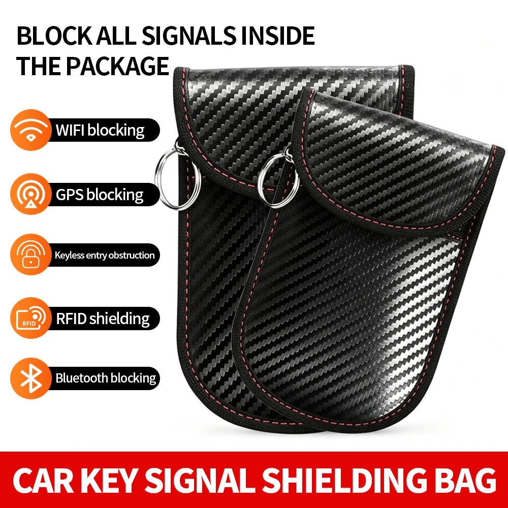 Car RFID Signal Blocker Pouch Carbon Fiber Pattern for Car Key Fob Anti‑Tracking Shielding Bag Bank Card Phone Privacy Protector