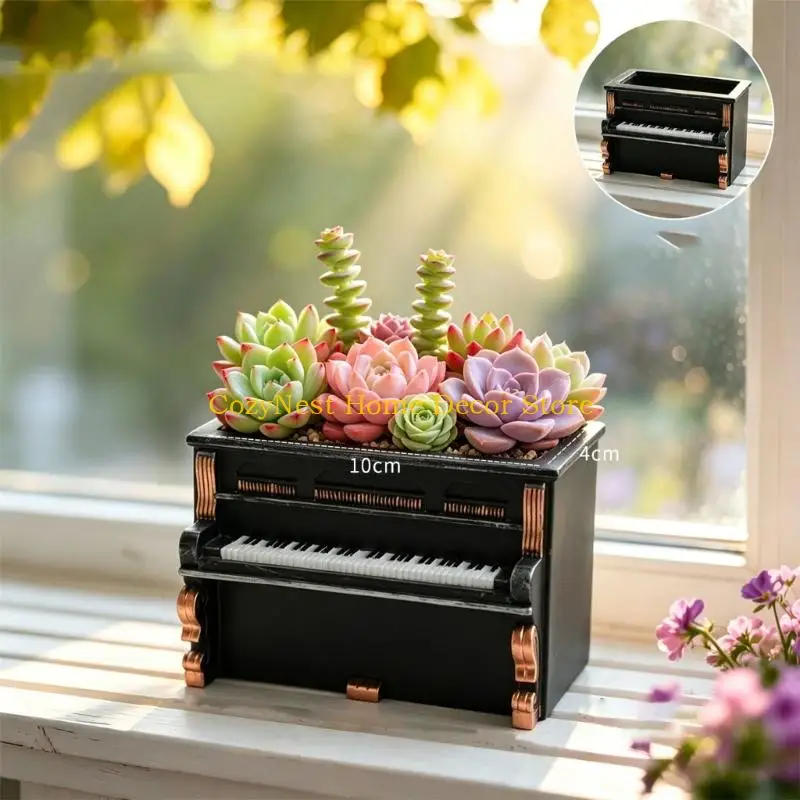 92MF Windowsill Flower Pot with Piano Form for Indoor Shelf and Desk Placement, Display Piece for Home Office Plant Arrangements