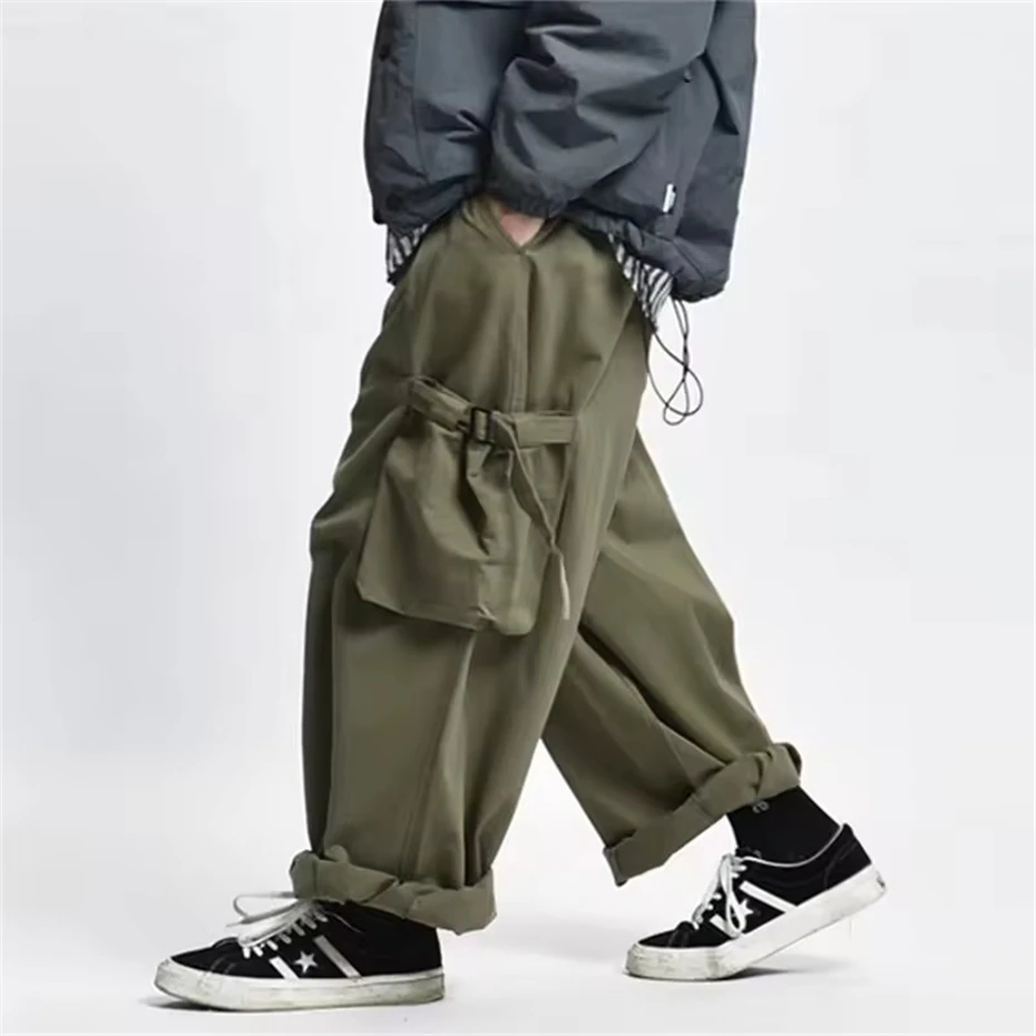 

Multi Pocket Cargo Pants Mens Work Pants Streetwear Safari Style Casual Wide Leg Pants Men Vintage Solid Color Baggy Trousers