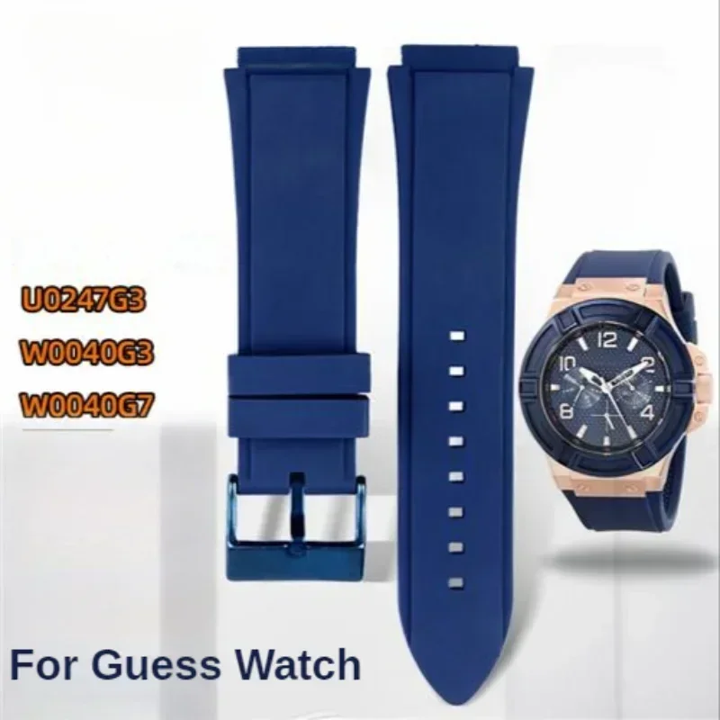 Waterproof Breathable Solid Stainless Steel Buckle Silicone Watchbands for Guess W0040g3 W0040g5 W0247g3  Strap 22mm