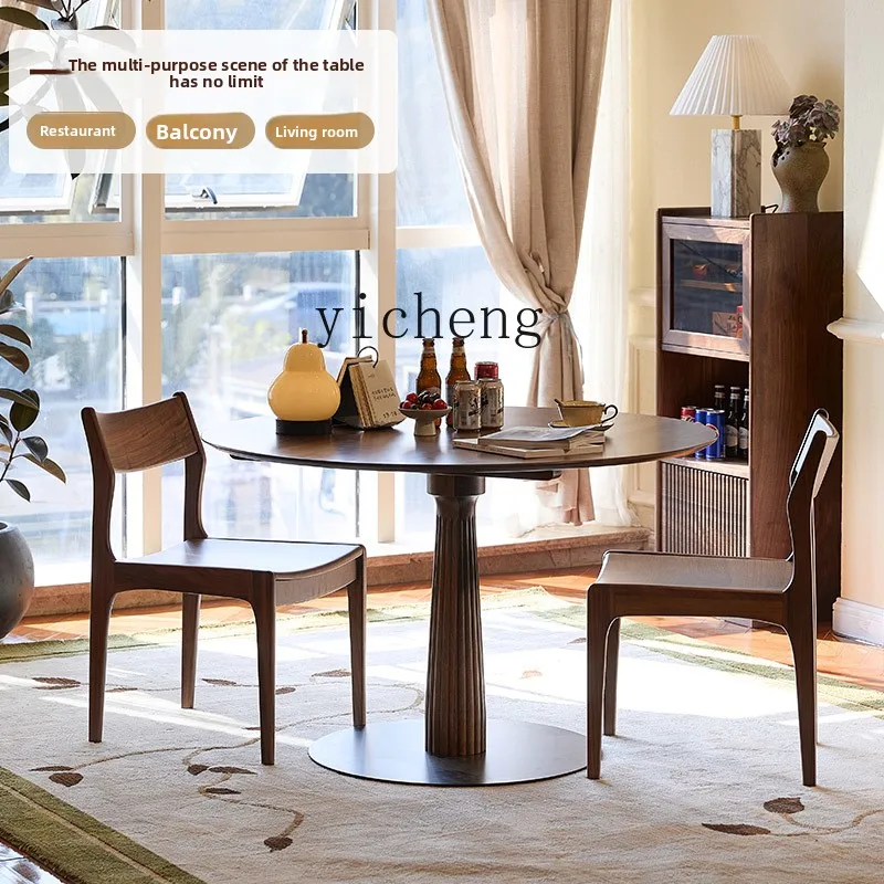 

FY North American Black Walnut Solid Wood Dining Table Round Dining Table Small Apartment Leisure Table