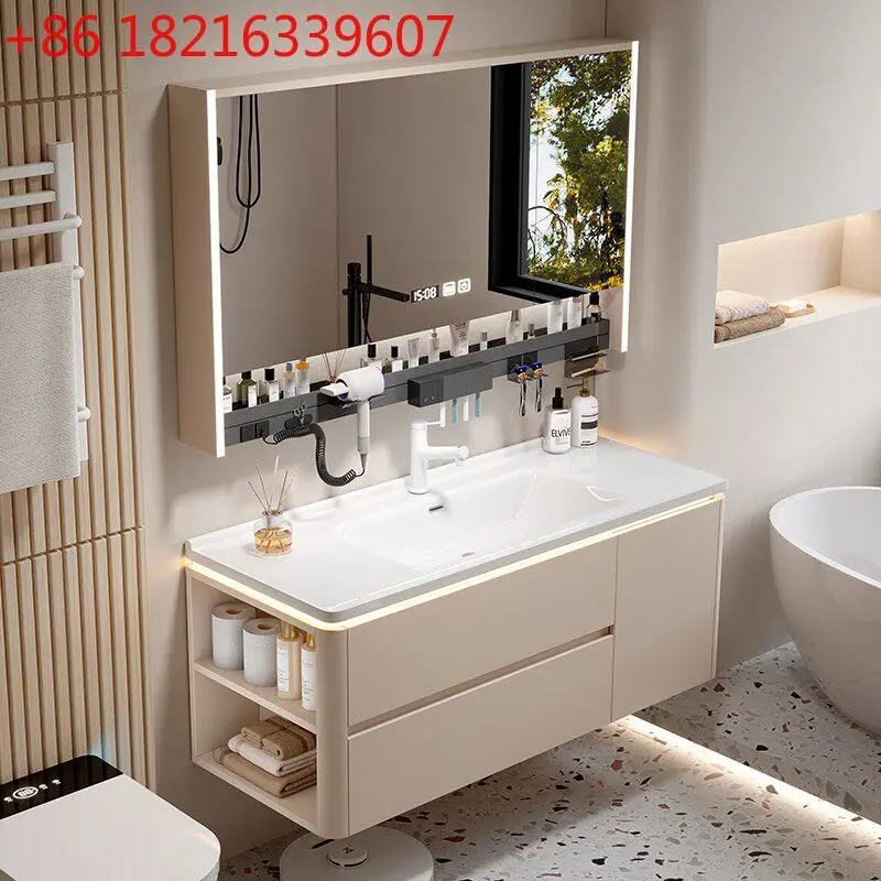 TAO Cream wind rounded corner ceramic integrated basin bathroom cabinet combined toilet washstand