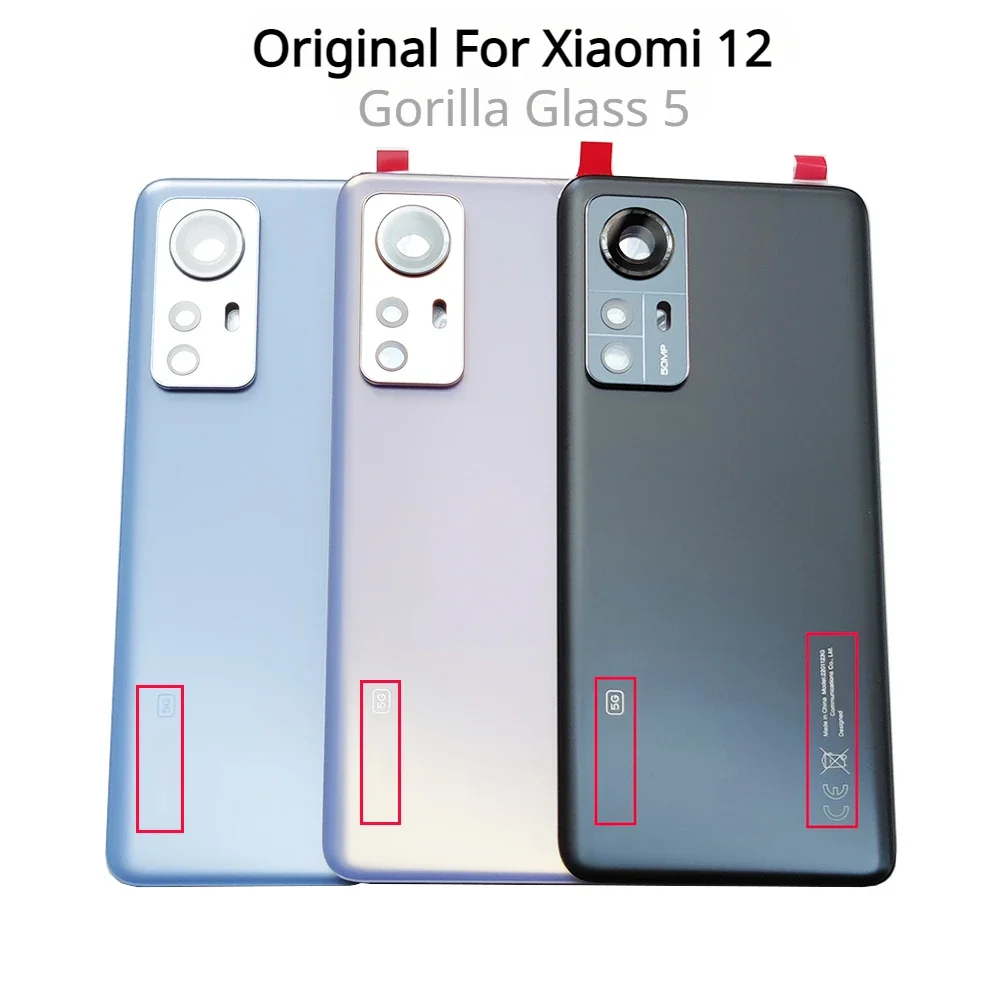 For Xiaomi12  Mi12  Glass For Xiaomi 12 5G Battery Cover Replacement Rear Housing Door With Adhesive + Camera Lens