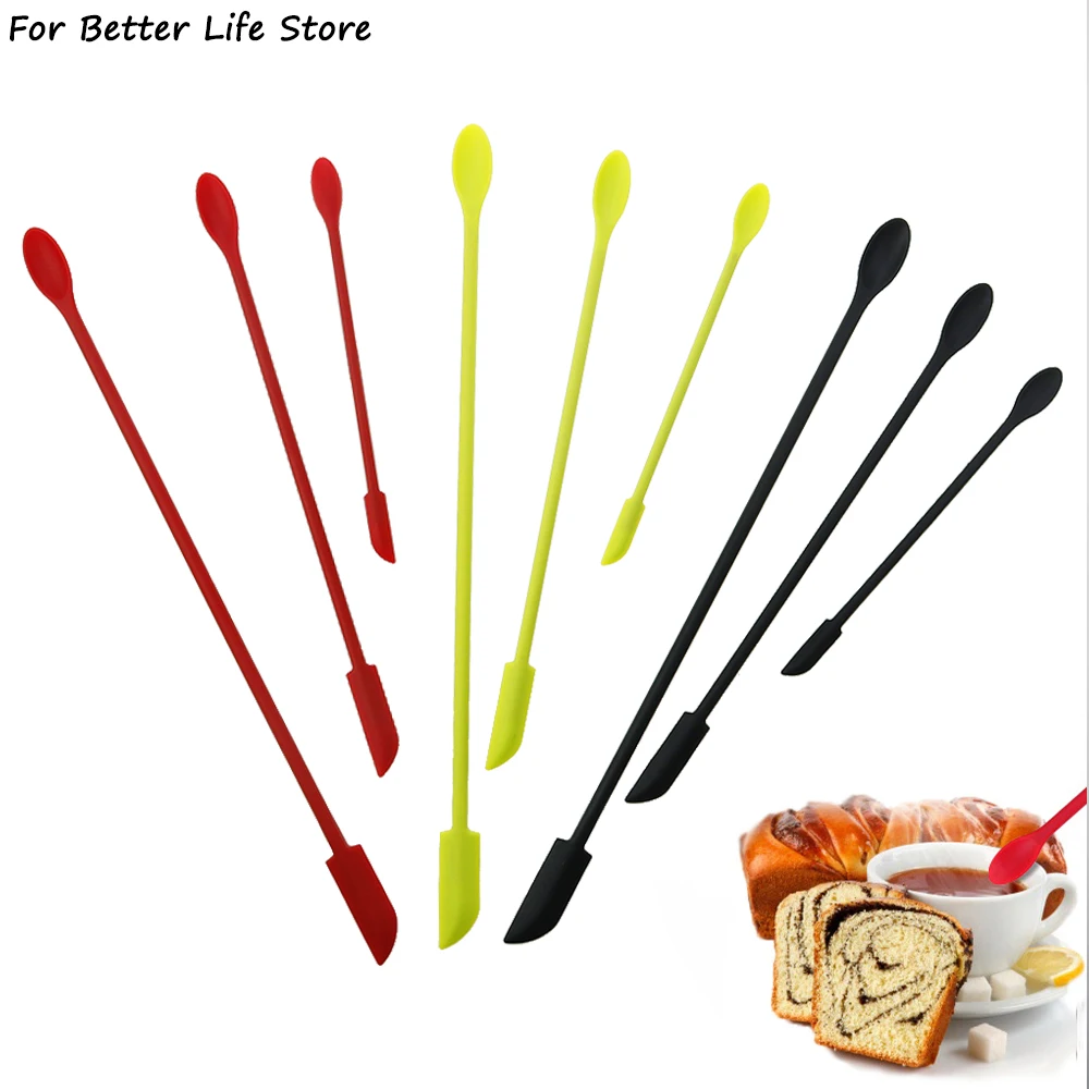 3 Pcs/Set 3 Colour 48G Silicone Anti-Stick Double Head Mini Spatula Small Tip Jam Scraper With Spoon Kitchen Baking Tool