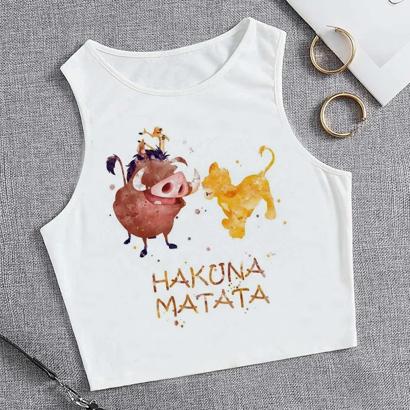 Y2K Tank Top Hakuna Matata Tshirt Crop Top Vest Disney The Lion King T Shirt CroppedT-shirt Women Top Tees Female Clothes