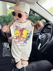 Disney Winnie The Pooh  Newborn Baby Rompers Sock Hat Cartoon Clothes Boys Girls Jumpsuit Infant Long Sleeve Bodysuit