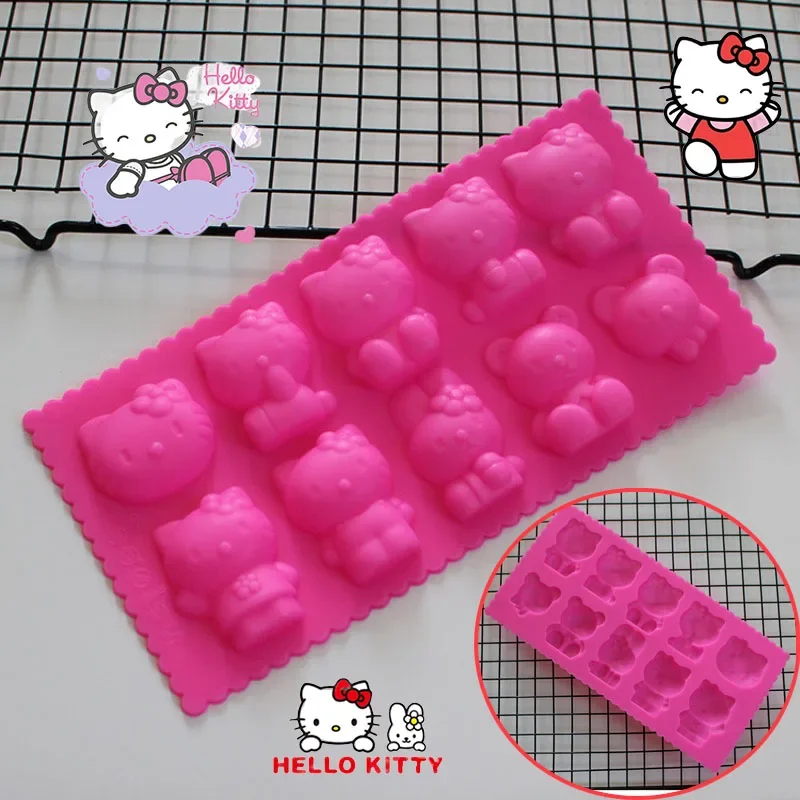 10pcs Sanrio Hello Kitty Silicone Cake Mold Lovely Cat Lattice Molds DIY Fondant Cake Decorating Party Dessert Chocolate Moulds