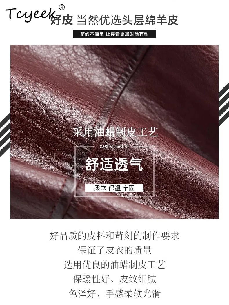 Tcyeek jaqueta de couro feminina de pele de carneiro genuína primavera outono mãe com capuz manga comprida jaqueta de couro curto chaqueta cuero mujer