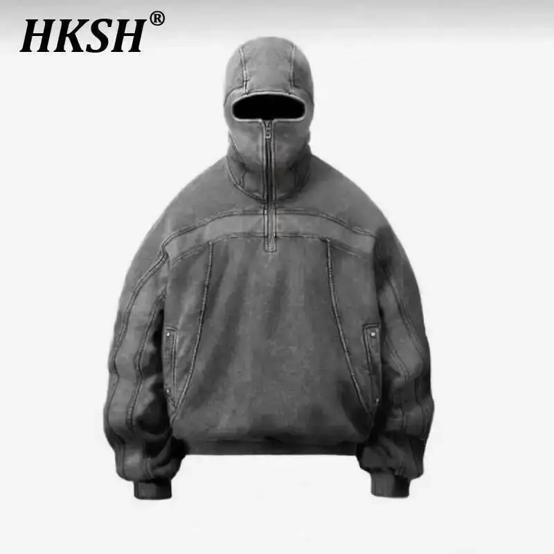 

HKSH Autumn Spring New Men Tide Punk Shoulder Hoodie Ninja Full Face Zipper Eye Hole Long Sleeve Chic Fashion Sweatshirt HK3524