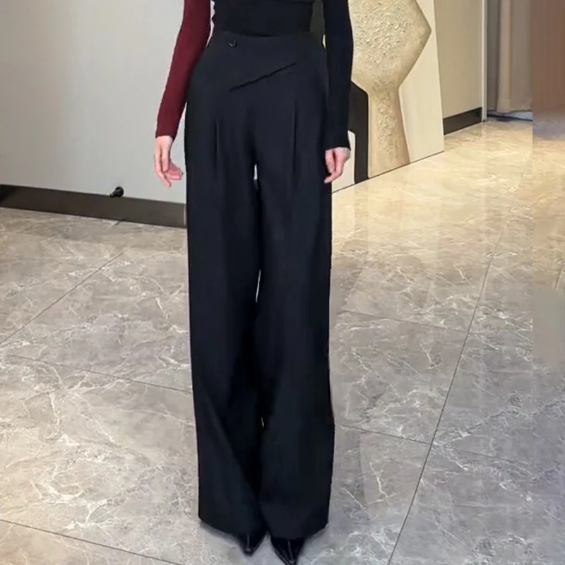 High Waist Narrow Version Wide Leg Waist Straight Pants Drape Versatile Trousers Suit Pants High Quality Women's Trousers WJ831