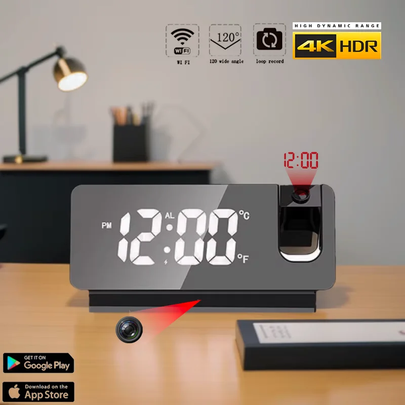 HD4K Mini Projector Alarm Camera Wireless WiFi Home Security Nanny Camera 1080P Remote Mobile View Motion Detection Loop Storage