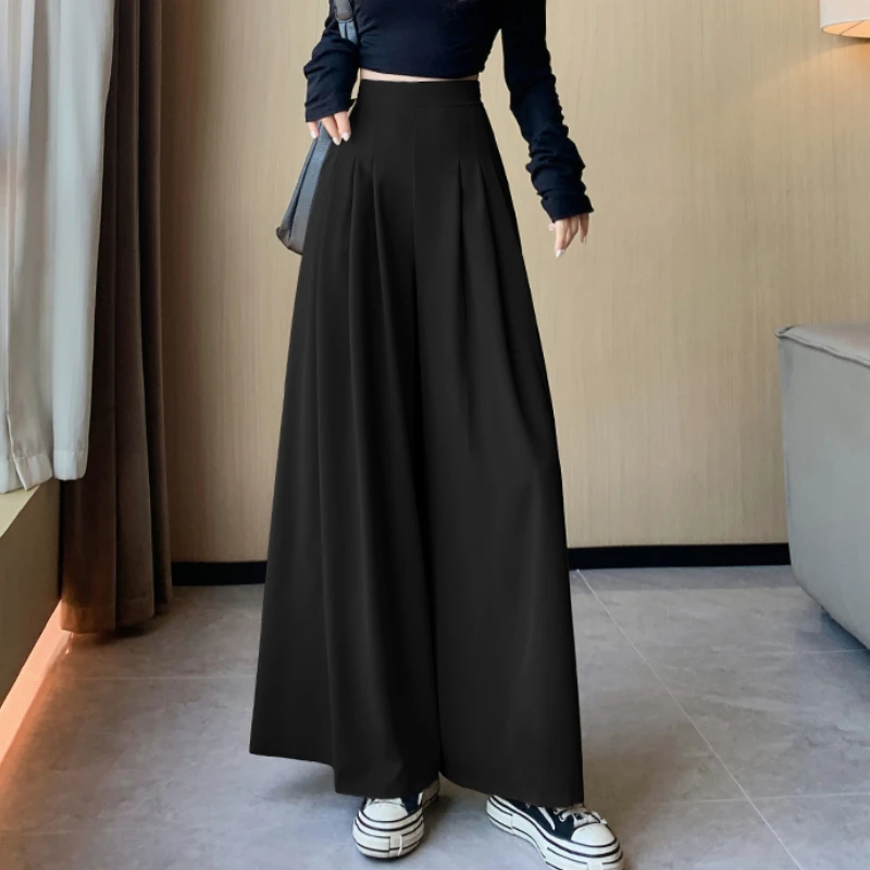 Baggy Pants Women Simple Elegant Folds Classic Office Lady Korean Style All-match Casual Streetwear Wide Leg Pantalones De Mujer