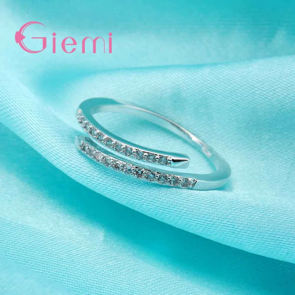 Beautiful Clear Crystal Adjustable Ring Fashion 925 Sterling Silver Wedding Jewelry Lovers Gift Wholesale