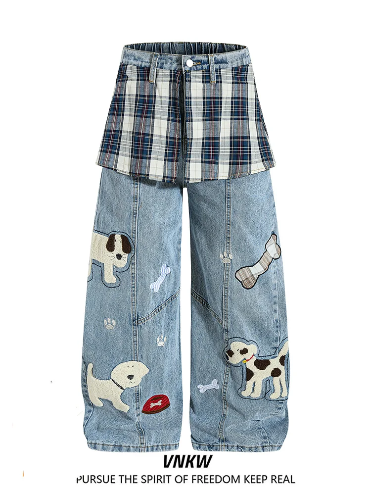 

American Retro High Waist Embroidered Knife Jeans Men's Loose Wide Leg Versatile Early Spring Long Trousers