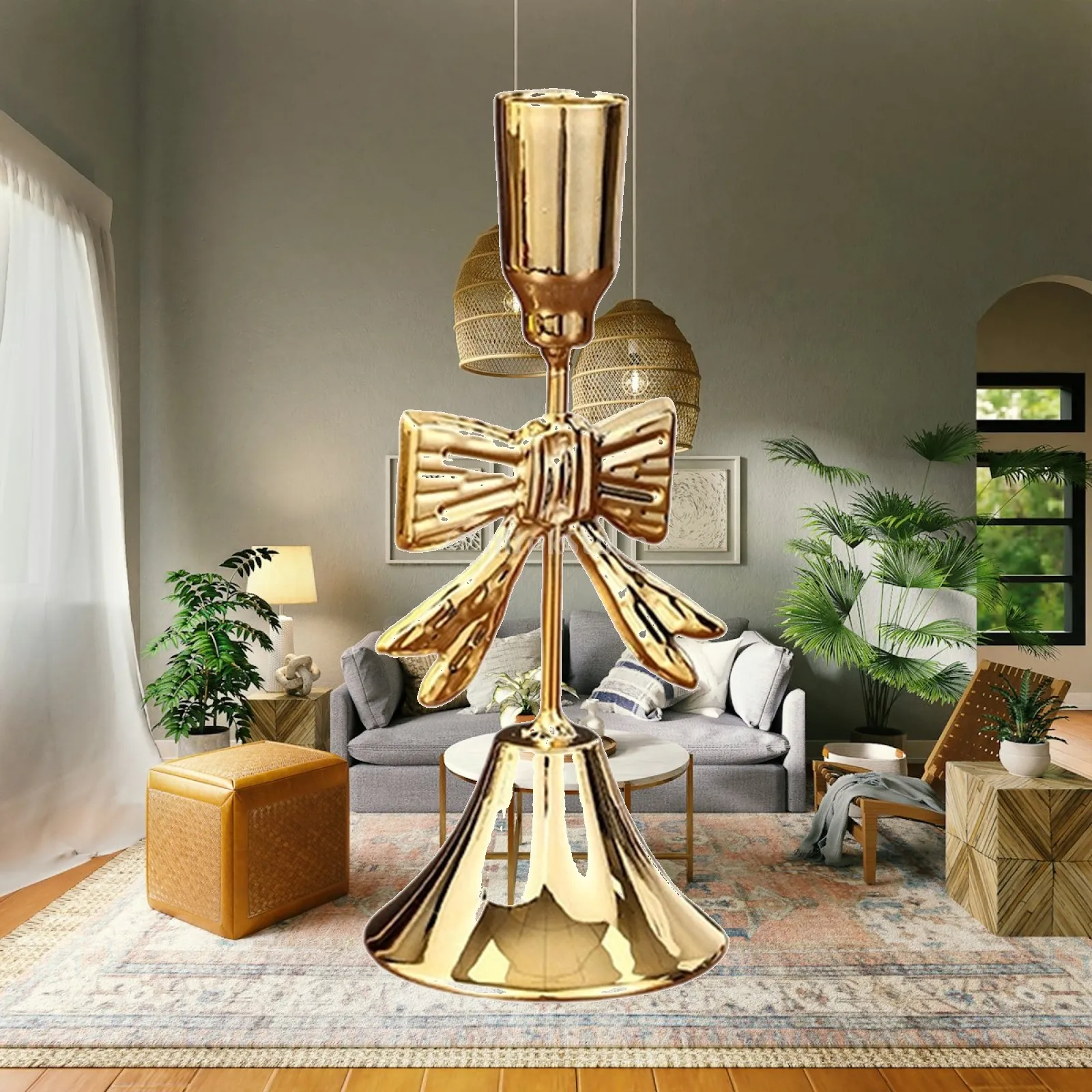 Candle Stick Holder Premium Metal Iron Golden Bow Table Centerpiece Decorative Candlestick for Bridal Banquet Events