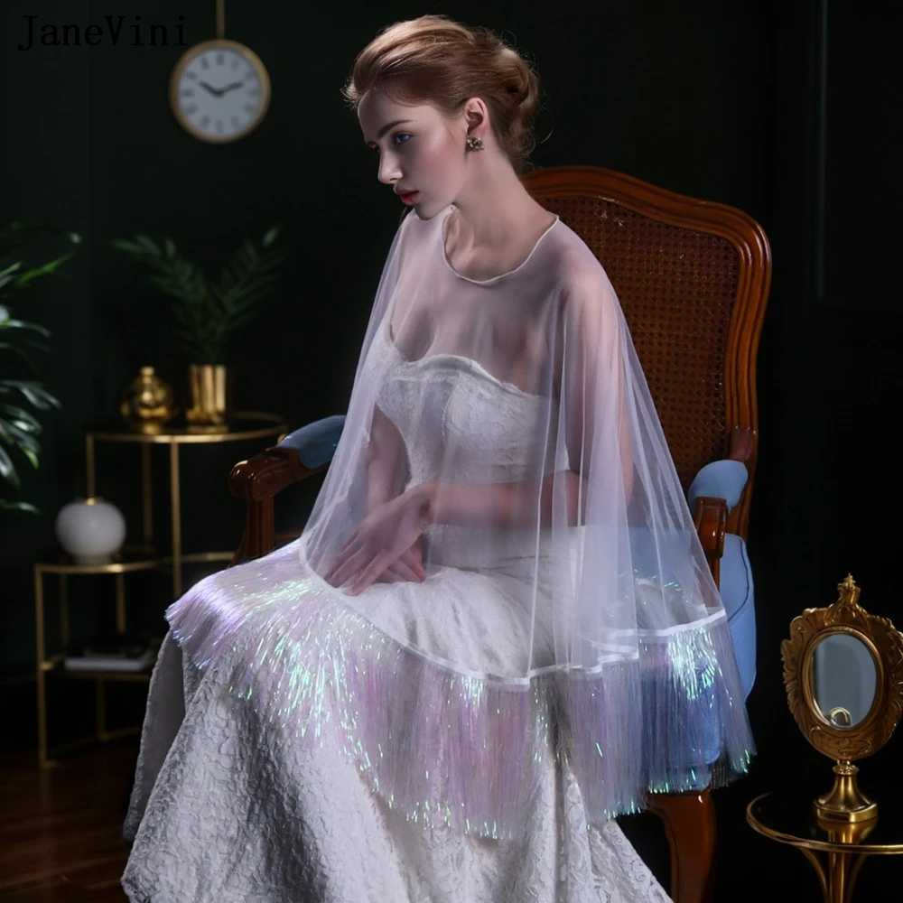 JaneVini-Châles blancs à glands colorés pour femmes, enveloppes pour patients, cape de mariage en tulle d'été, veste haussement d'épaules Everak, soirée, mode