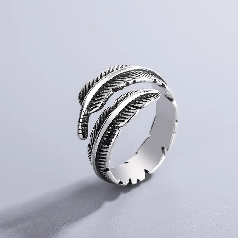 Retro High-quality 925 Sterling Silver Jewelry Personality Feathers Arrow Opening Rings R192